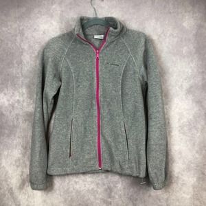 Columbia Fleece Jacket Womens XS Gray & Pink Full Zip Fluffy Comfort Zip Pockets